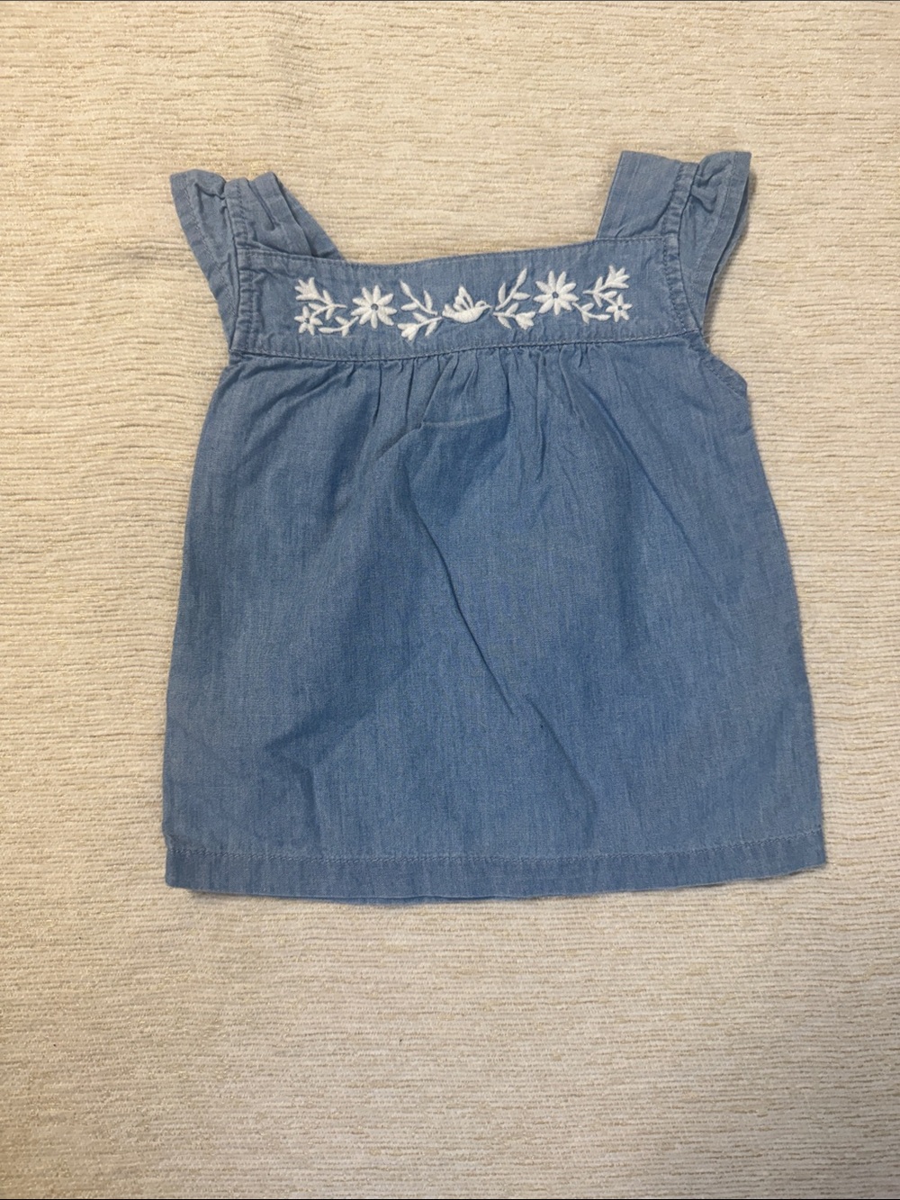 Chambray Embroidered Baby Dress - Blue with White Floral